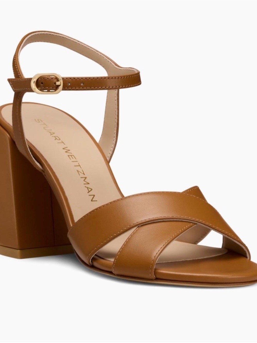 Stuart Weitzman Tan Leather Crisscross Block Heel Sandals
